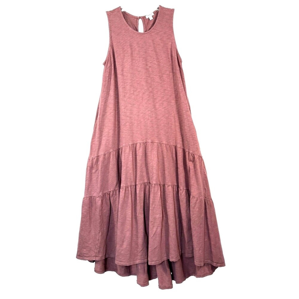 Dylan Dusty Rose Pink Tiered Slub Cotton High Low Midi Maxi Tank Dress Pockets M